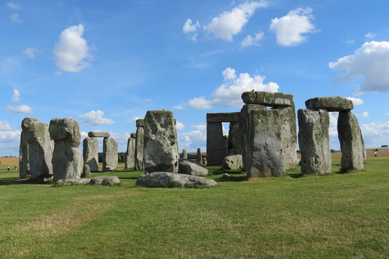Stonehenge stone circle in Wiltshire countryside viewed on a day trip from Bath
