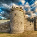 Windsor Castle exterior walls and Round Tower in Windsor England