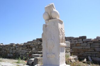 Ancient statue at Delos archaeological site near Mykonos
