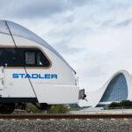 Modern ADY Stadler sleeper train in Baku, Azerbaijan, used on the Baku to Tbilisi overnight railway route.