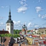 Historic skyline of Tallinn Old Town with church towers and medieval buildings
