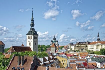 Historic skyline of Tallinn Old Town with church towers and medieval buildings