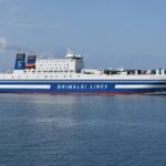 Grimaldi Lines ferry sailing across the Adriatic Sea near Southern Italy
