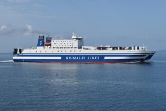 Grimaldi Lines ferry sailing across the Adriatic Sea near Southern Italy