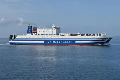Grimaldi Lines ferry sailing across the Adriatic Sea near Southern Italy