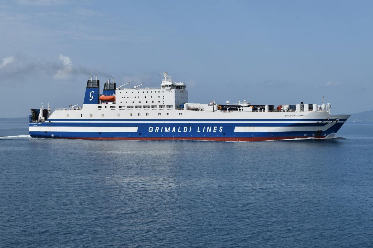 Grimaldi Lines ferry sailing across the Adriatic Sea near Southern Italy