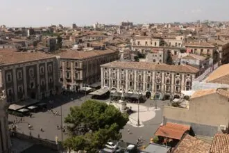 Historic centre of Catania in Sicily, viewed from above near the main city squares and baroque buildings close to the airport transfer routes