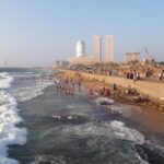 Galle Face Green and Colombo waterfront skyline in Sri Lanka