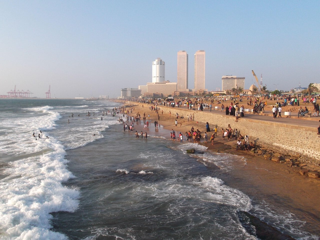 Galle Face Green and Colombo waterfront skyline in Sri Lanka