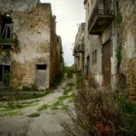 Abandoned earthquake damaged street in Poggioreale Vecchia ghost town in western Sicily.