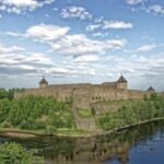 Narva Castle overlooking the Narva River on the Estonia Russia border