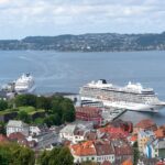 Cruise ships and harbour views over Bergen waterfront in Norway