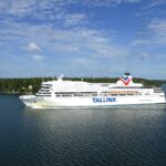 Tallink ferry sailing through the Finnish Archipelago near Turku under blue summer skies