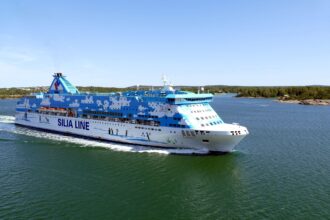 Silja Line ferry sailing through the Finnish archipelago between Finland and Sweden