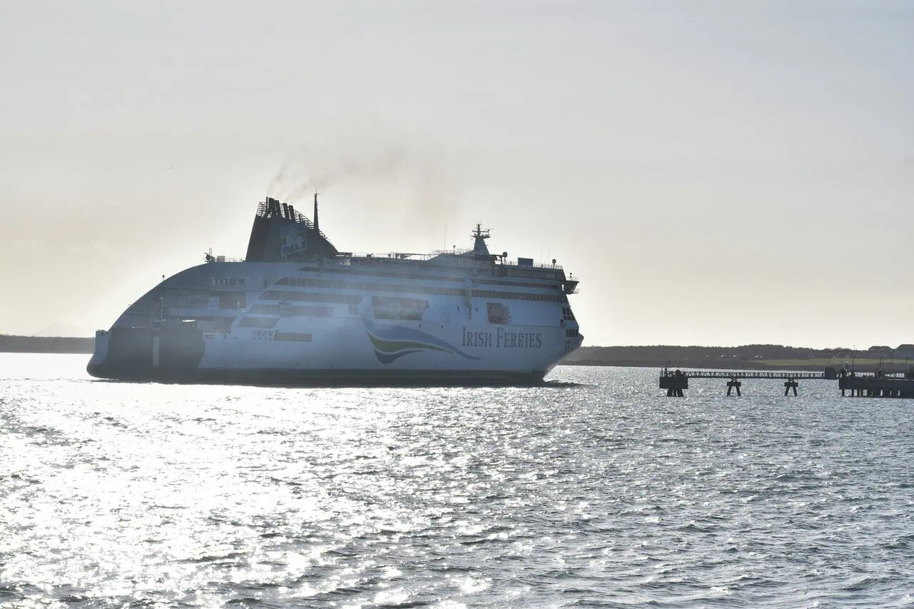 Irish Ferries vessel departing across the Irish Sea from Holyhead
