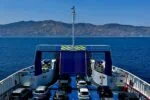 Cars onboard the Villa San Giovanni to Messina ferry crossing the Strait of Messina between mainland Italy and Sicily