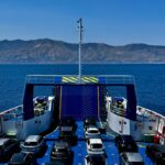 Cars onboard the Villa San Giovanni to Messina ferry crossing the Strait of Messina between mainland Italy and Sicily