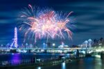 London New Year’s Eve fireworks above the River Thames and London Eye