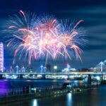 London New Year’s Eve fireworks above the River Thames and London Eye