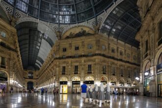 Galleria Vittorio Emanuele II interior with shops and glass dome