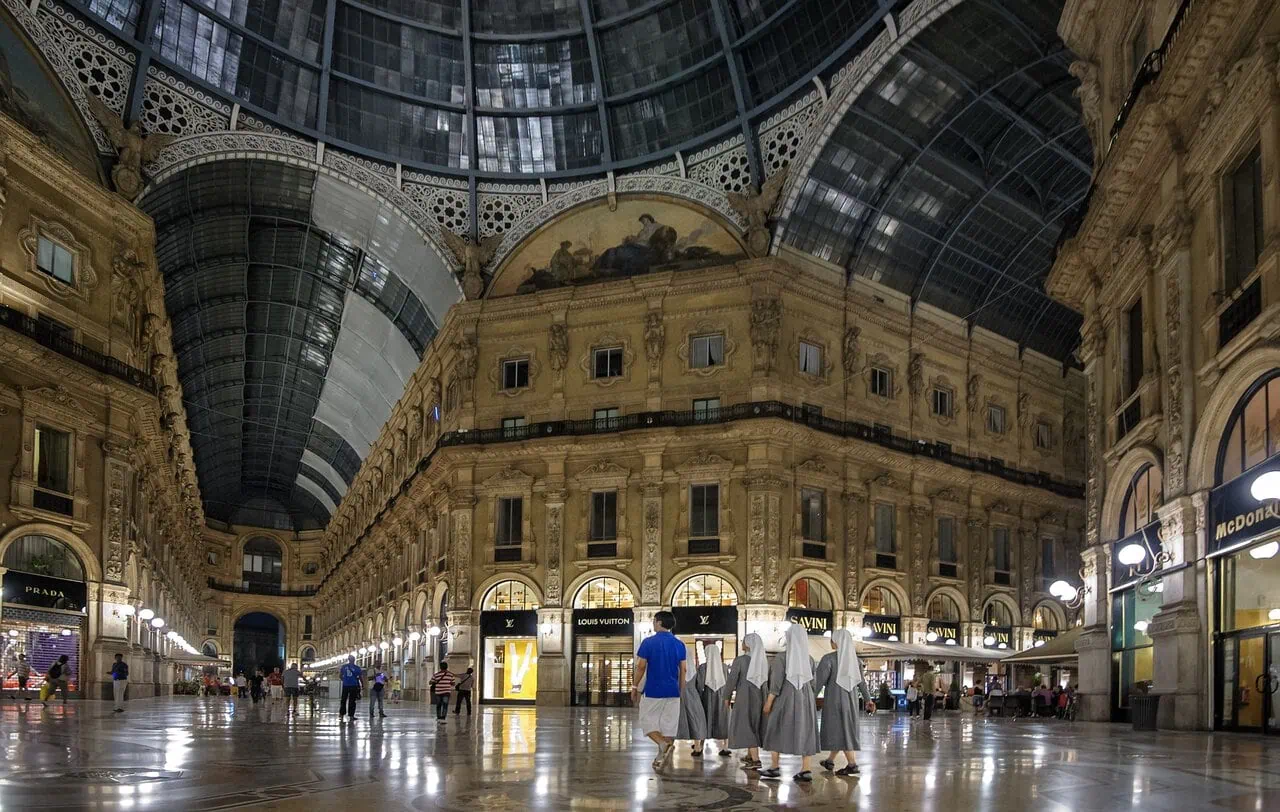 Galleria Vittorio Emanuele II interior with shops and glass dome
