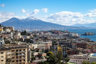 Panoramic view of Naples and Mount Vesuvius overlooking the Bay of Naples