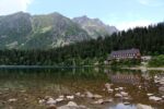 Mountain lake and snowy peaks near Poprad and the High Tatras in Slovakia