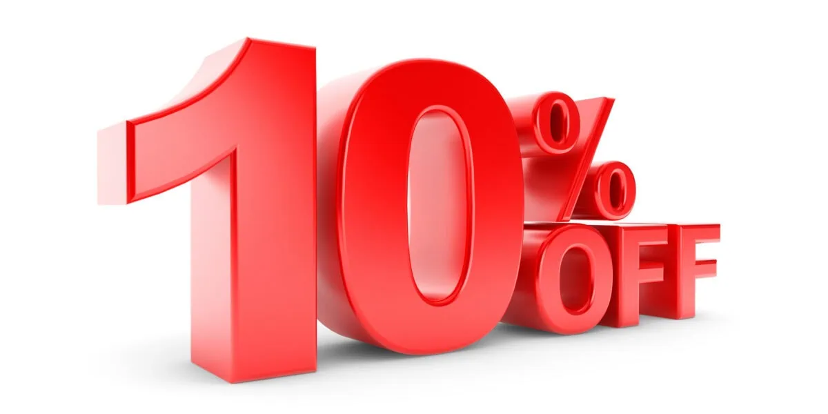 Red 10 percent discount graphic representing a travel eSIM special offer