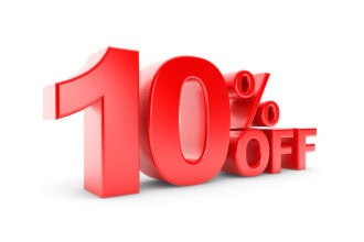 Red 10 percent discount graphic representing a travel eSIM special offer