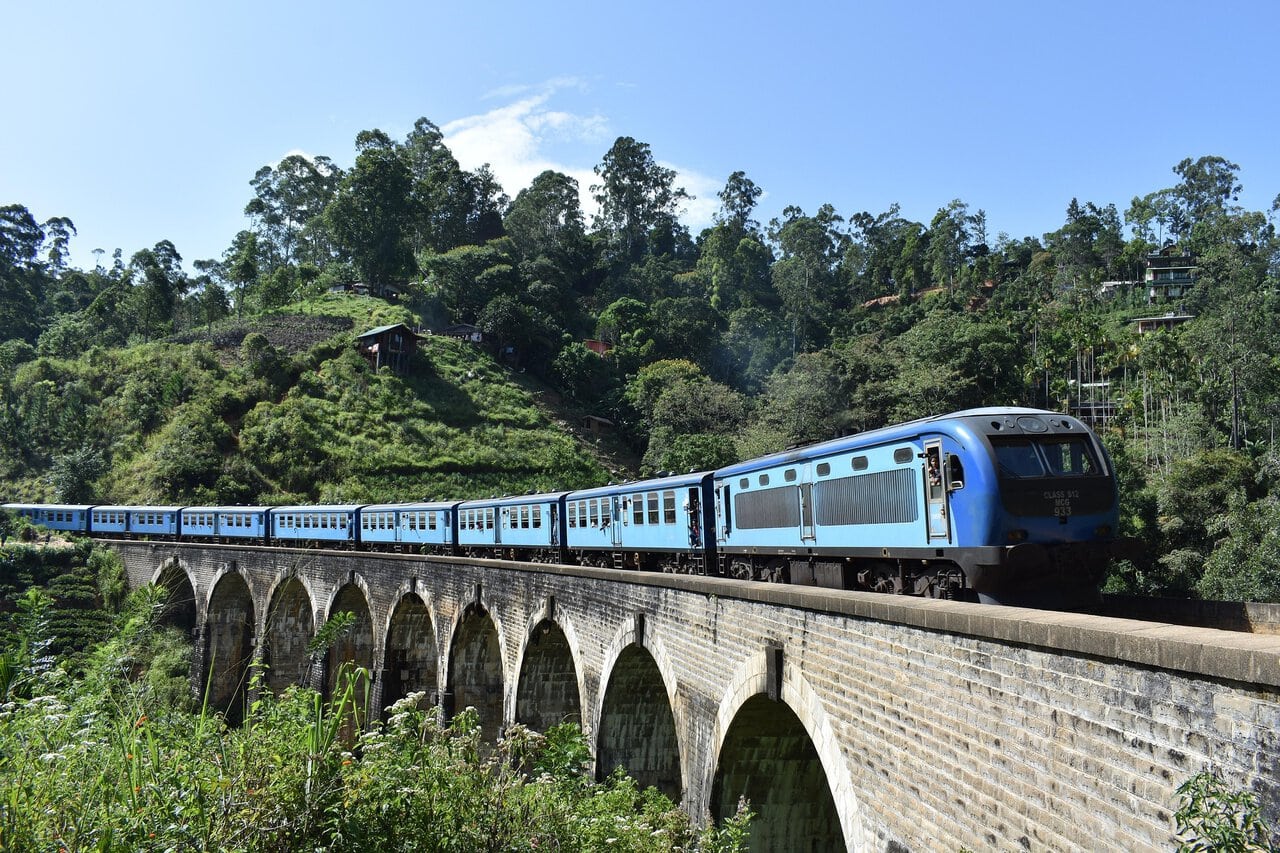 Train crossing the Nine Arch Bridge near Ella Sri Lanka