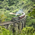 Coastal skyline and railway travel near Colombo Sri Lanka