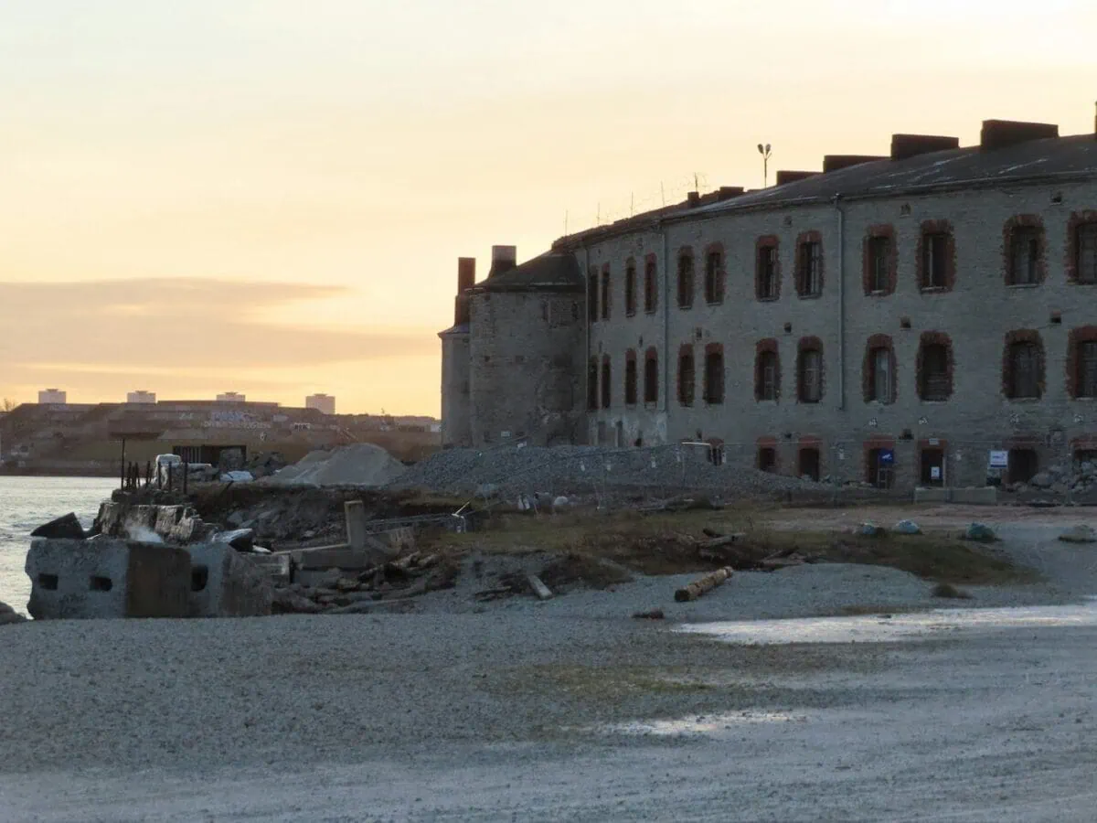 Patarei Sea Fortress in Tallinn beside the Baltic coastline at sunset