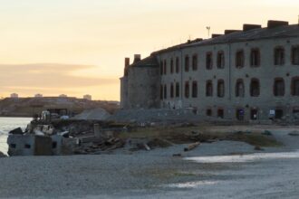 Patarei Sea Fortress in Tallinn beside the Baltic coastline at sunset