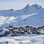 Snow-covered La Plagne ski villages near Aime-la-Plagne