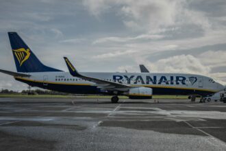 Ryanair aircraft parked at Belfast International Airport