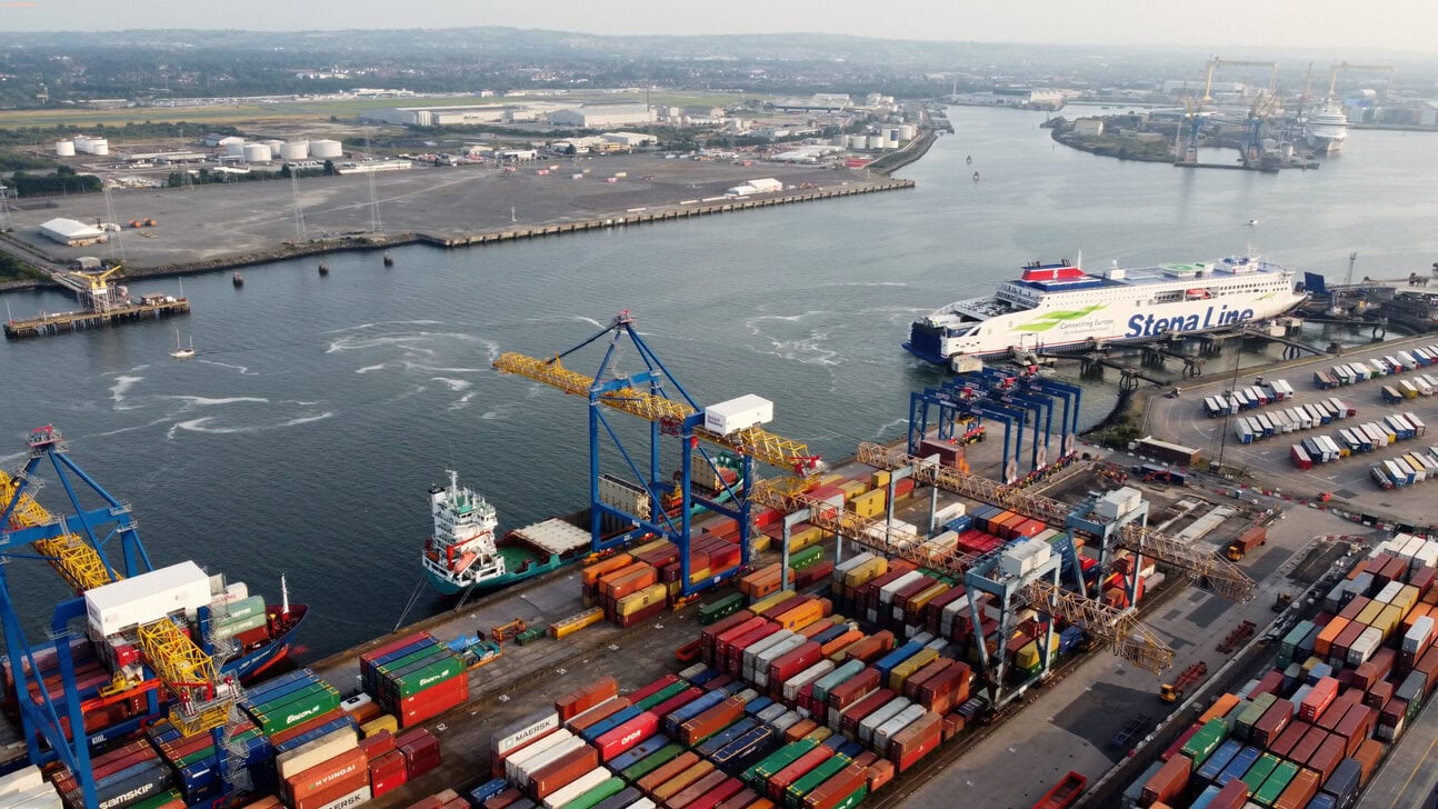 Aerial view of Belfast Harbour and Stena Line terminal