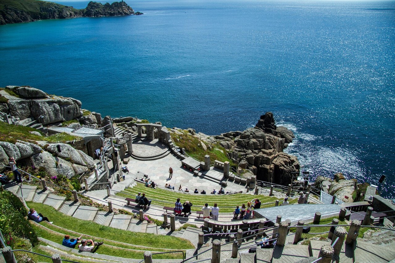 The spectacular Minack Theatre overlooking the Atlantic Ocean near Penzance in Cornwall.