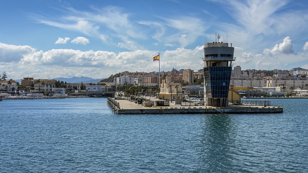 Ceuta Heliport on the waterfront in Ceuta, Spain, used by Hélity helicopter services to Algeciras and Málaga Airport.