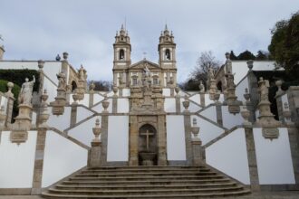 The famous Baroque staircase leading to Bom Jesus do Monte Sanctuary in Braga, Portugal.