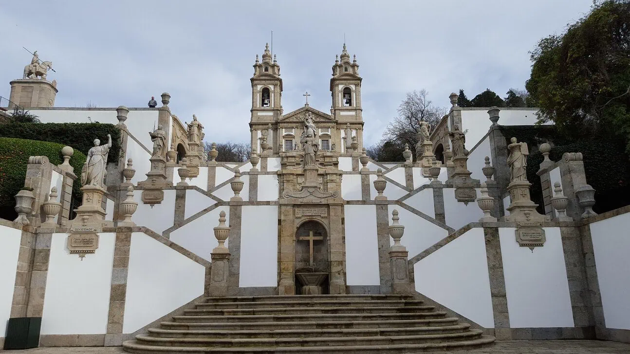 The famous Baroque staircase leading to Bom Jesus do Monte Sanctuary in Braga, Portugal.