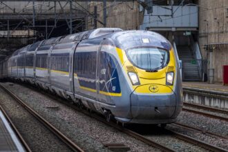 Eurostar train at a station platform