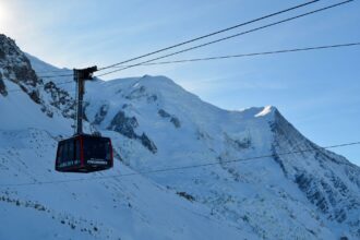 Chamonix cable car beneath Mont Blanc