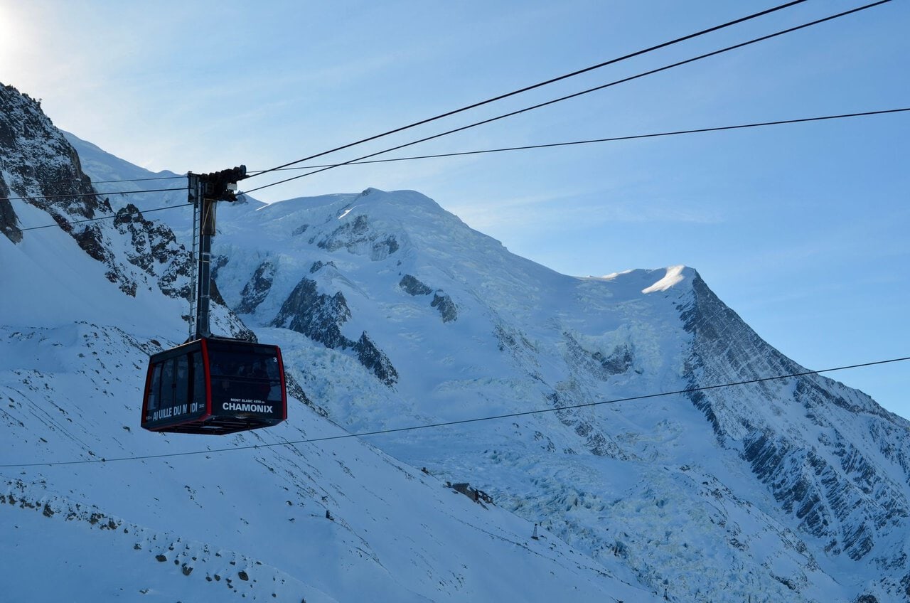 Chamonix cable car beneath Mont Blanc