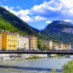 Grenoble city centre with Alpine mountains in the background