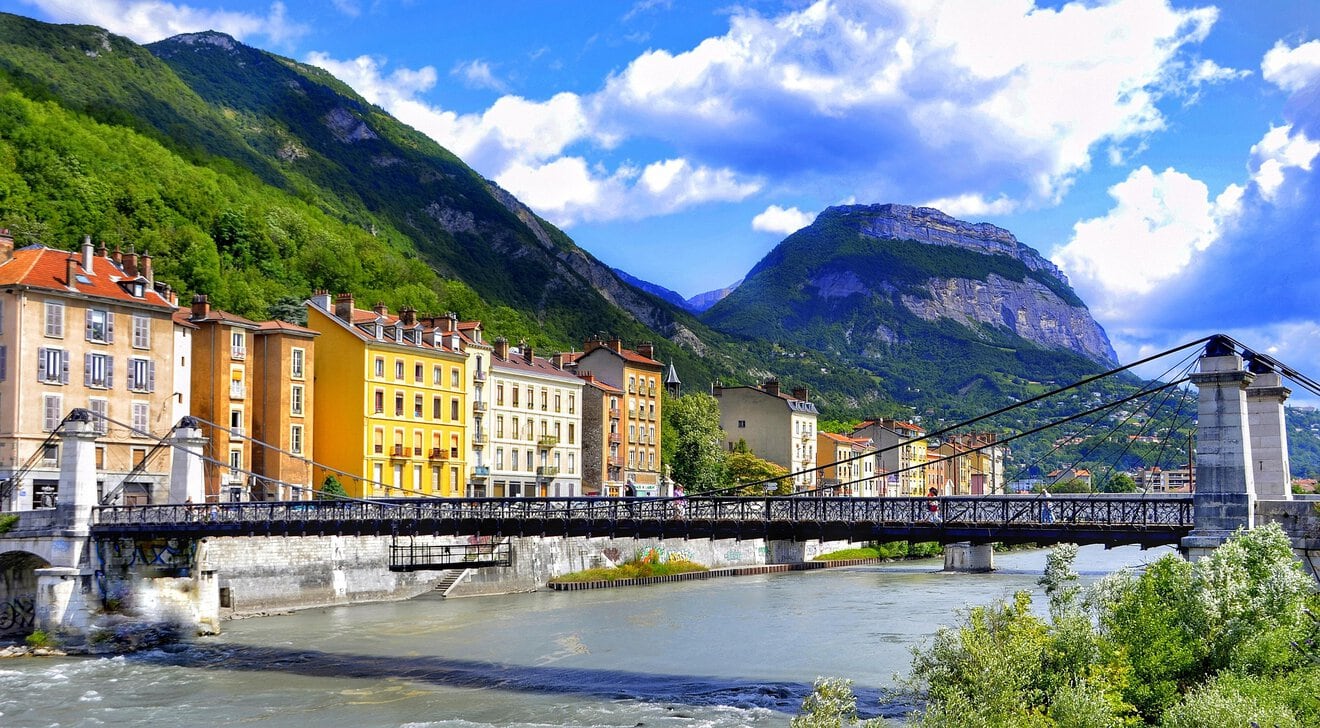 Grenoble city centre with Alpine mountains in the background