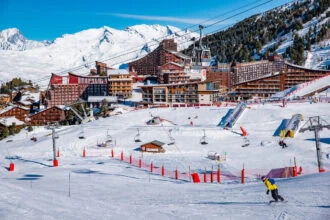 Ski lifts and slopes in the Paradiski area near Landry