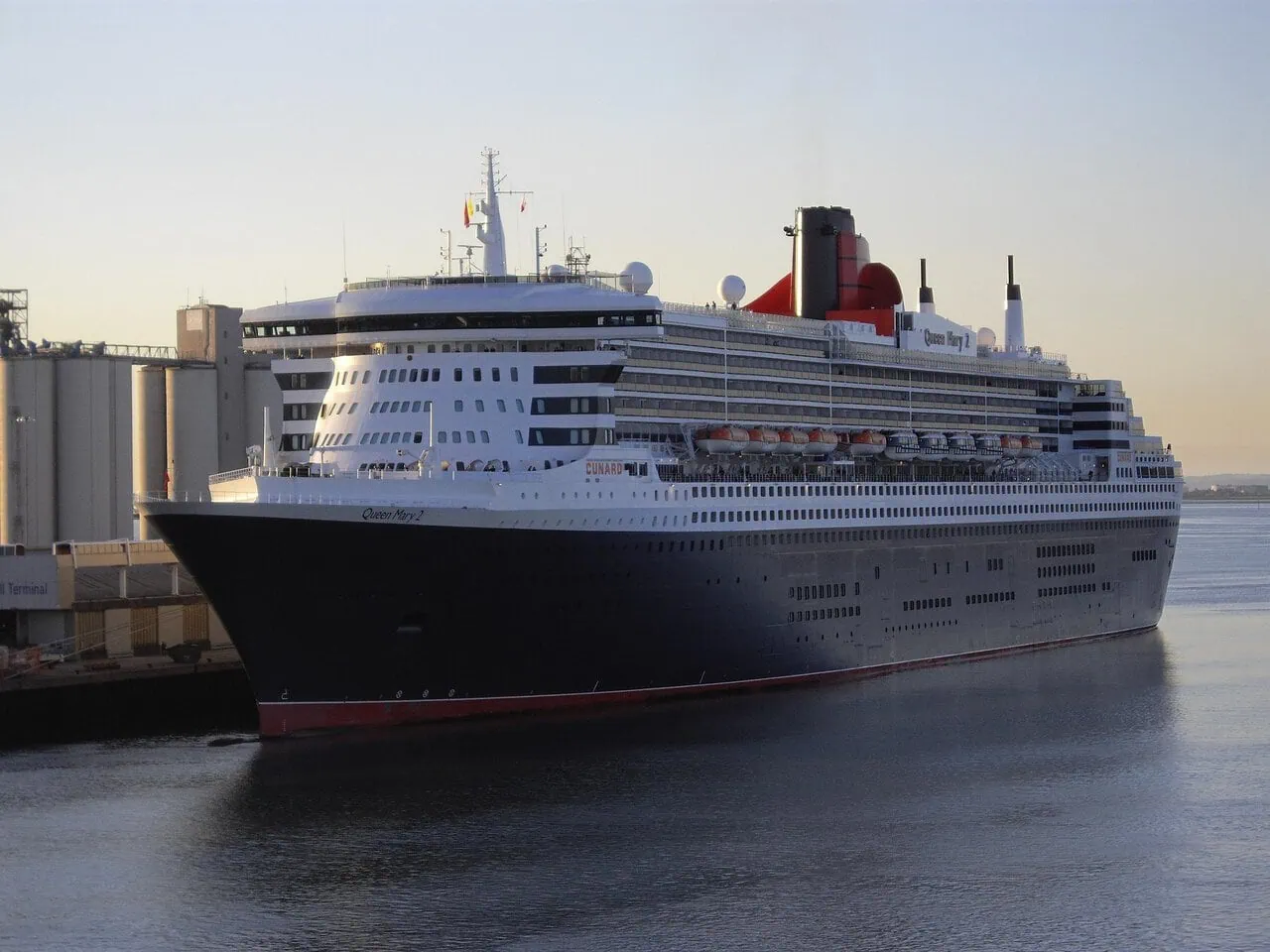 Queen Mary 2 cruise ship berthed at Southampton Cruise Port