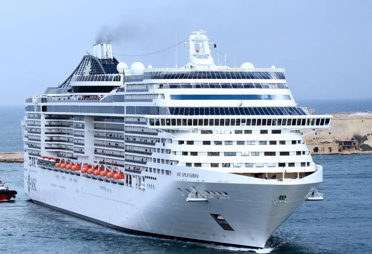 Large cruise ship entering Grand Harbour at Valletta Cruise Port in Malta