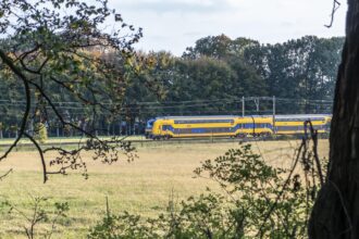NS Intercity train travelling through the Dutch countryside for the NS Day Ticket Guide