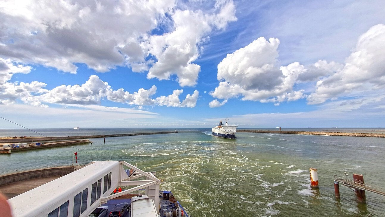 Ferry departing Port of Calais into the English Channel
